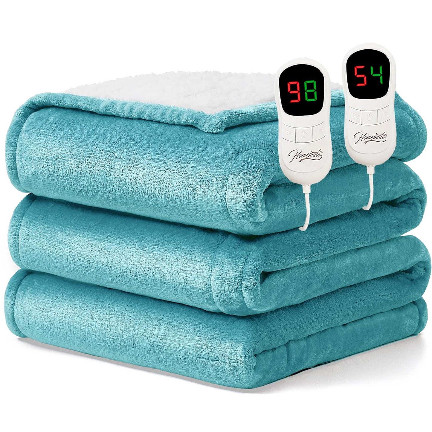Homemate Heated Blanket Electric Throw - 50"x60" Heating Blanket Throw 1/2/4/6/8 Hours Auto-Off 10 Heat Level Over-Heat Protection Flannel Sherpa ETL Certification