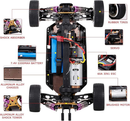 GoolRC WLtoys 124019 RC Cars 1/12 Scale 2.4GHz Remote Control Car for Adults 60km/h High Speed Racing Vehicle 4WD Off-Road RC Buggy Car with Aluminum Alloy Chassis and 2 Batteries