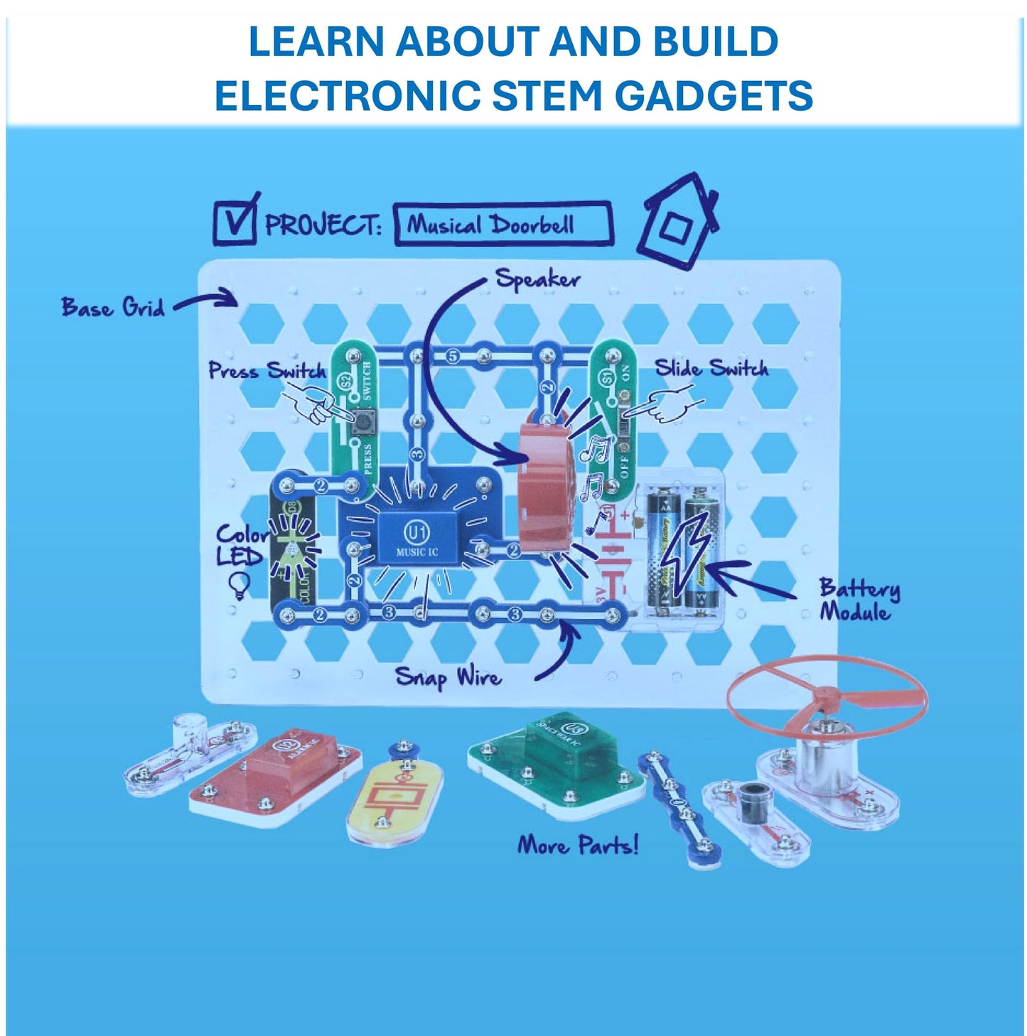 Snap Circuits Jr. SC-100 Electronics Exploration Kit, Over 100 Projects, Full Color Project Manual, 28 Parts, STEM Educational Toy for Kids 8 +