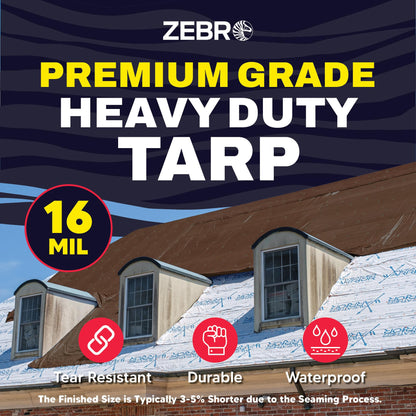 12' x 25' Brown Heavy Duty Tarp with Grommets Reinforced - 16 Mil Thick - Double Sided Plastic Tarps Waterproof - Large Tarpaulin Cover for Outdoor Camping Over/Under Tent Tarp RV Roof Rain - Zebro