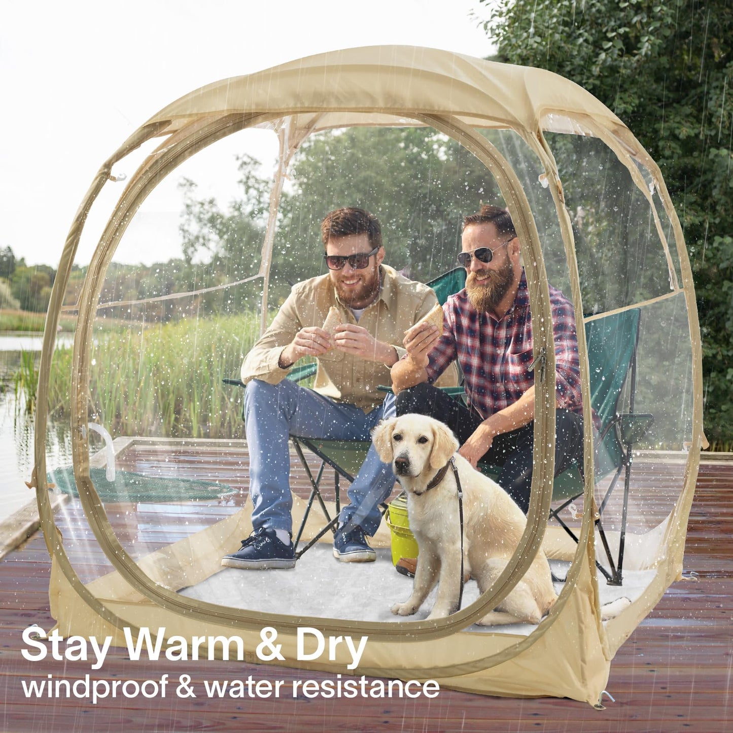 EighteenTek® Pop Up Weather Pod, Sport Pod with Attached Floor, 360° Clear View, UPF 50+ UV Protection, Waterproof All-Weather Instant Shelter for Sports Camping Fishing 70"x70"x63"H