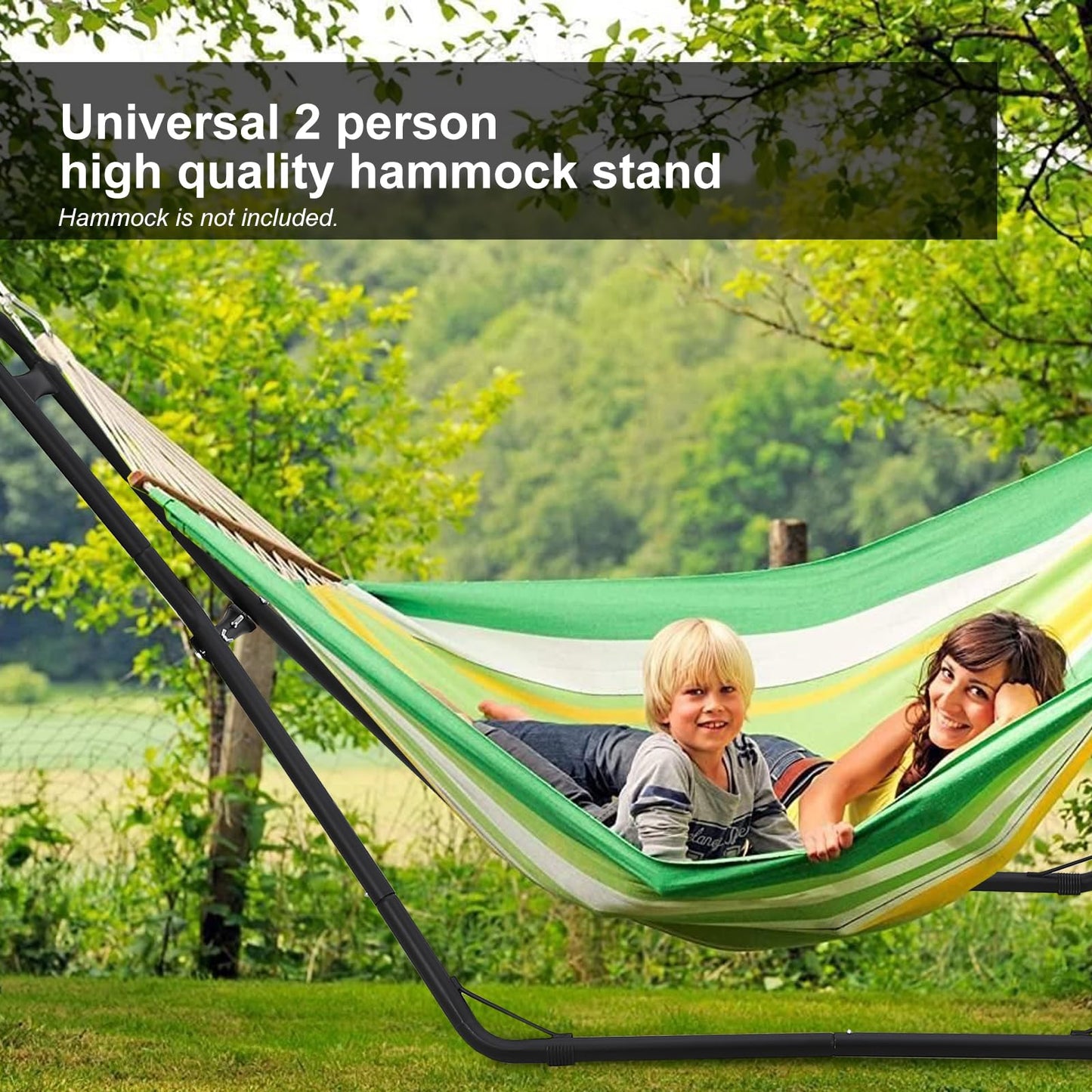 KOKEBREN Hammock Stand, Steel Hammock Frame Heavy Duty 550 LBS Capacity 2Person, Fits Hammocks 9 to 14 Ft, Portable Hammock Rack Adjustable Universal for Indoor Outdoor Backyard Camping Use