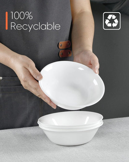 LaGlint 14 OZ (16 OZ MAX) White Opal Glass Cereal Bowl Set of 4, 6.5 inch Dishwasher & Microwave Safe Round Bowls for Soup, Salad and Rice