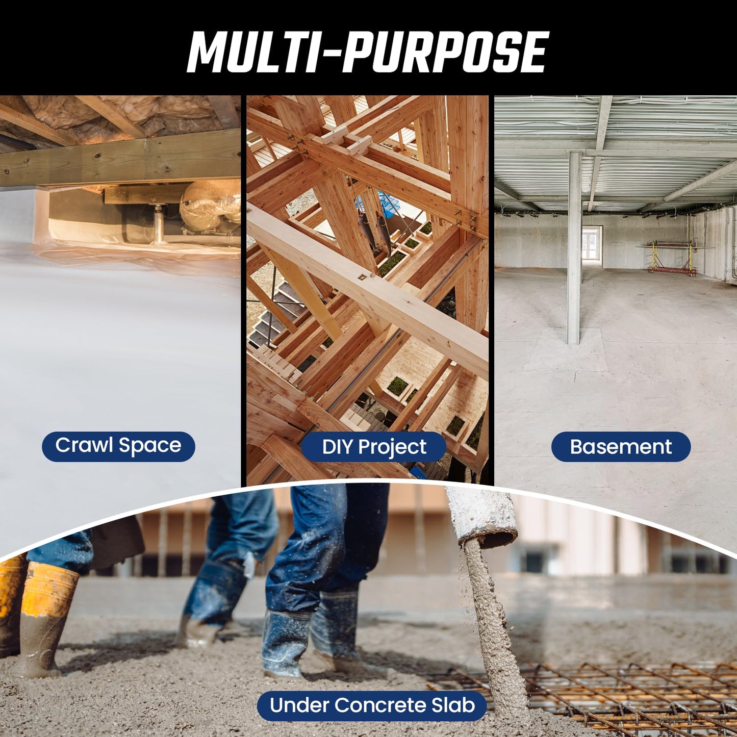 Crawl Space Vapor Barrier - 10 Mil Vapor Barrier - (12' x 100'), Tear Resistant, Heavy Duty Vapor Barrier Plastic, Drop Cloth Moisture Barrier Plastic Sheeting Covering for Crawlspace Encapsulation