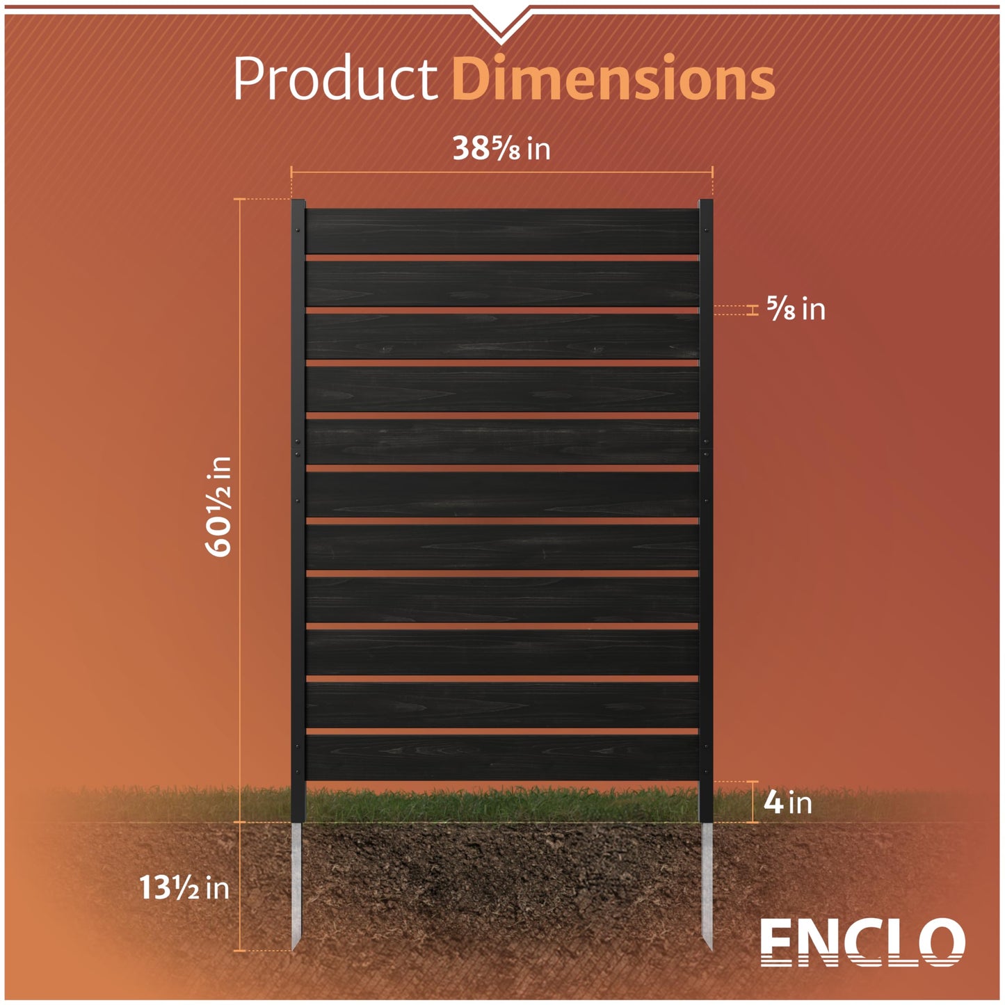 5ft H x 3.2ft W (1 Panel) No Dig Enclo Concord Charcoal Wood Privacy Screen, Great to Hide Trash Cans, Decorative Patio Screen, Outdoor Privacy Fence Panel, Air Conditioner Barrier, EC18049