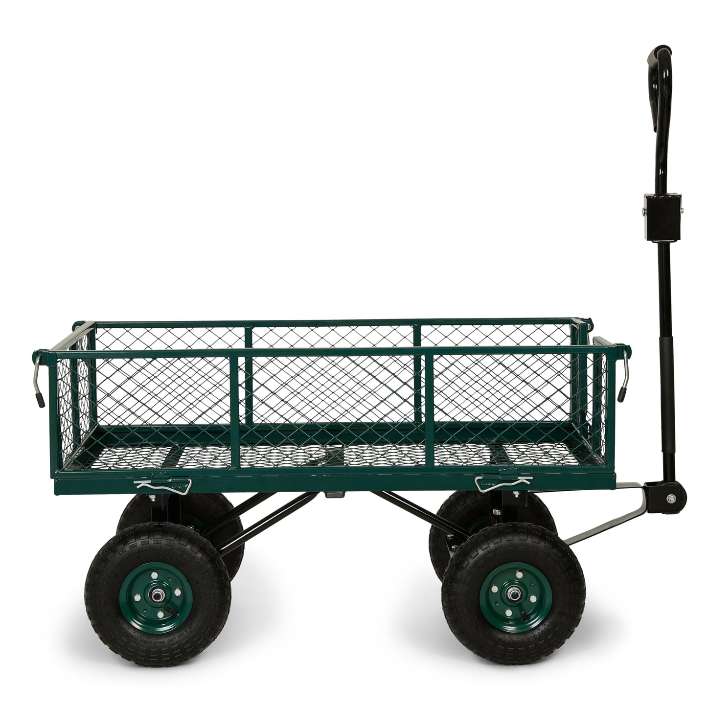 Backyard Expressions Heavy Duty Garden Cart 600 lb, 38" x 20" Steel Bed Utility Wagon with Removable Mesh Sides, Powder-Coated Frame, 10" Pneumatic Wheels, Pull Handle Yard/Lawn Hauler