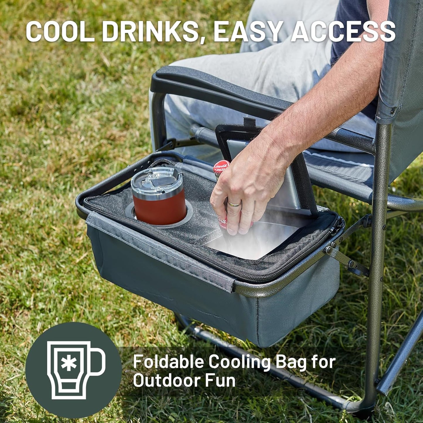 Timber Ridge XXL Oversized Directors Chair - Heavy Duty 600lbs Camping Chair with Cooler Bag & Table | Portable Grey Folding Chair for Tailgating & Outdoor Use