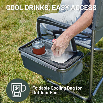 Timber Ridge XXL Oversized Directors Chair - Heavy Duty 600lbs Camping Chair with Cooler Bag & Table | Portable Grey Folding Chair for Tailgating & Outdoor Use