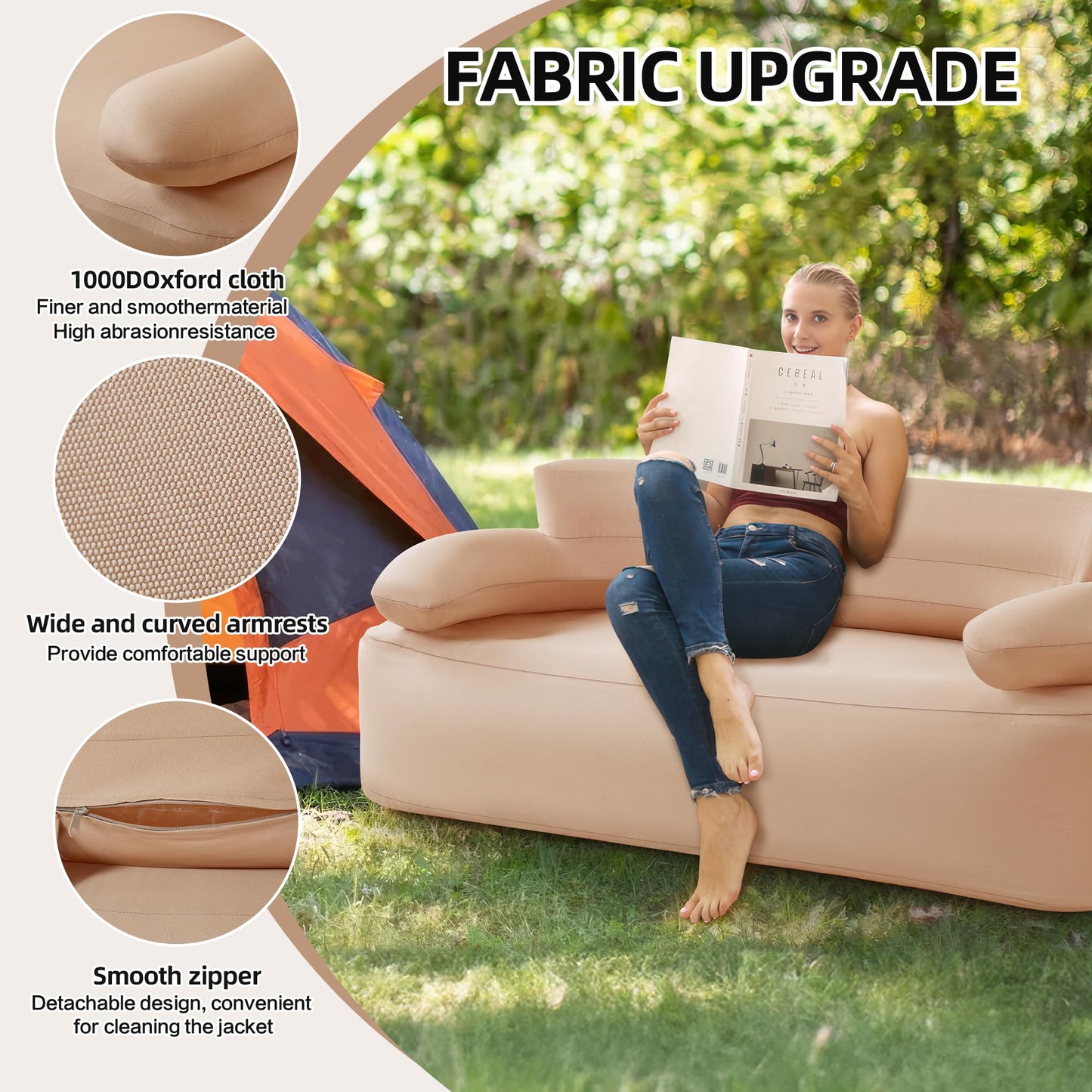 ZTOONE Inflatable Sofa with Built-in Air Pump Rechargeable, Inflatable Couch Support 880 lbs,Blow Up Couch for Camping Home,Travel,Picnic