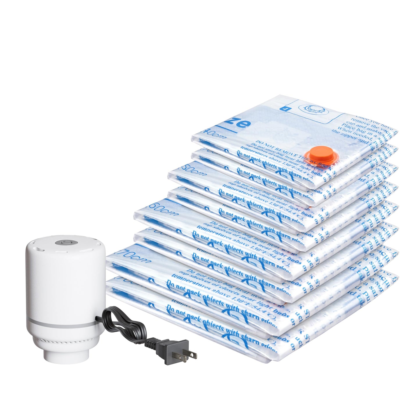 Vacuum Storage Bags with Electric Air Pump 8 Combo (2 Jumbo/2 Large/2 Medium/2 Small), Plastic Packaging Bags,Travel Vacuum Bags For Luggage,Clothes, Pillows, Comforters, Blankets, Bedding