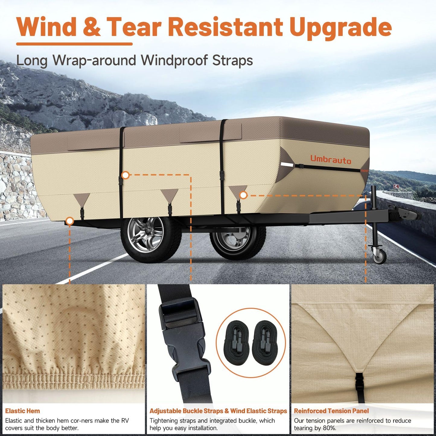 Umbrauto Pop Up Camper Cover for 12'-14' Folding Tent Trailer – 9-Layer Top, 3-Layer Side, Waterproof, Windproof, Sun-Resistant, Heavy-Duty Cover for All-Weather Protection