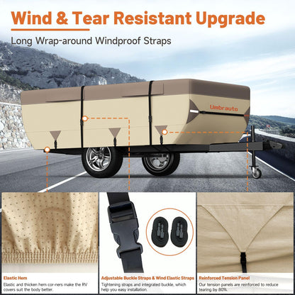 Umbrauto Pop Up Camper Cover for 18'-20' Folding Tent Trailer – 9-Layer Top, 3-Layer Side, Waterproof, Windproof, Sun-Resistant, Heavy-Duty Cover for All-Weather Protection
