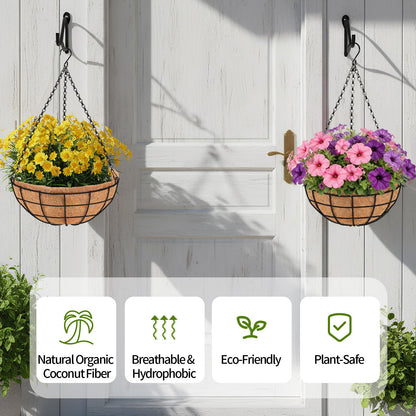 14 Inch Hanging Baskets for Plants Outdoor, 4 Pack Large Hanging Planters for Indoor Outdoor Plants, Round Metal Wire Hanging Flower Pots with Coconut Coir Liners for Garden, Deck, Porch, Balcony