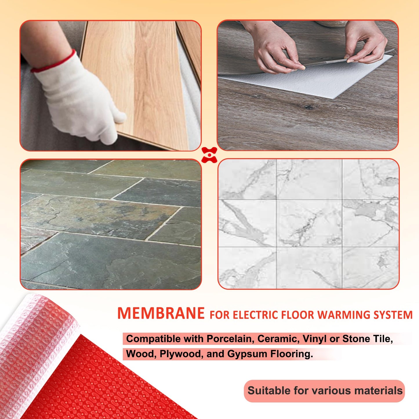 MAXKOSKO Heating Cable Underlayment Membrane, Easy Installation and Uncoupling Heated Floor Mat, Waterproof and Tile Anti-Fracture 161 Sq. Ft.