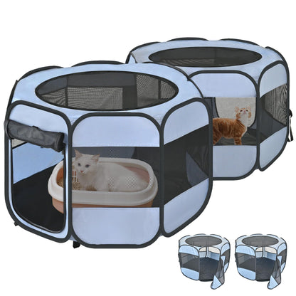 2-in-1 Cat Playpens, Detachable into 2 Separate Playpens with Additional 2 Doors, Portable Dog Playpen Cat Tent Enclosure for Kitten and Puppy Indoor Outdoor Use(M)