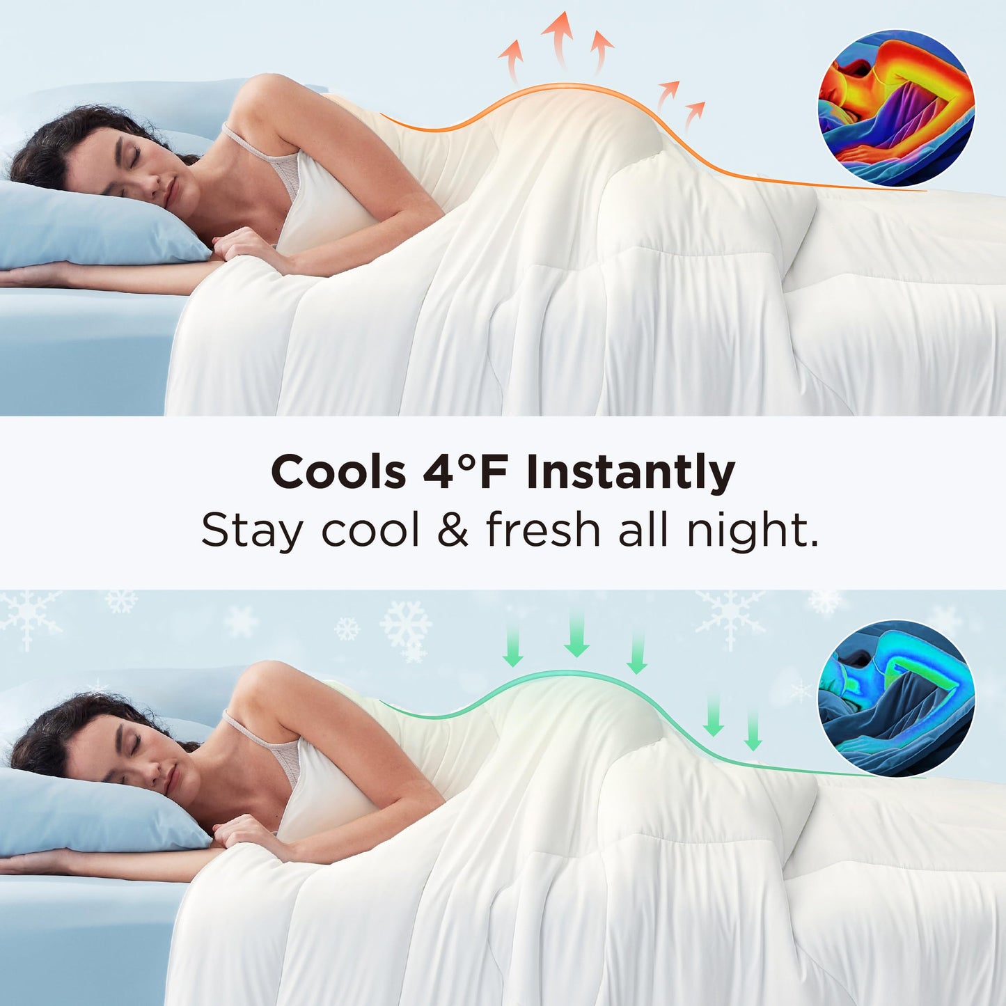 Bedsure Cooling Comforter Bundle Cooling Pillow Cases for Hot Sleepers with Dual-Sided Cool Tech, 2 Pack HA & Ceramides Infused Silky Cooling Pillowcases Soft for Skin & Hair, White, King Size