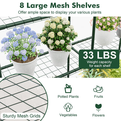 Happygrill Greenhouse, Portable Greenhouses for Outdoors w/8 Shelves, Roll-Up Zippered Door, 2 Observation Windows & 2 Tiers, Weather-Proof PE Cover, Wind Rope (Transparent, 55” x 57” x 77”)