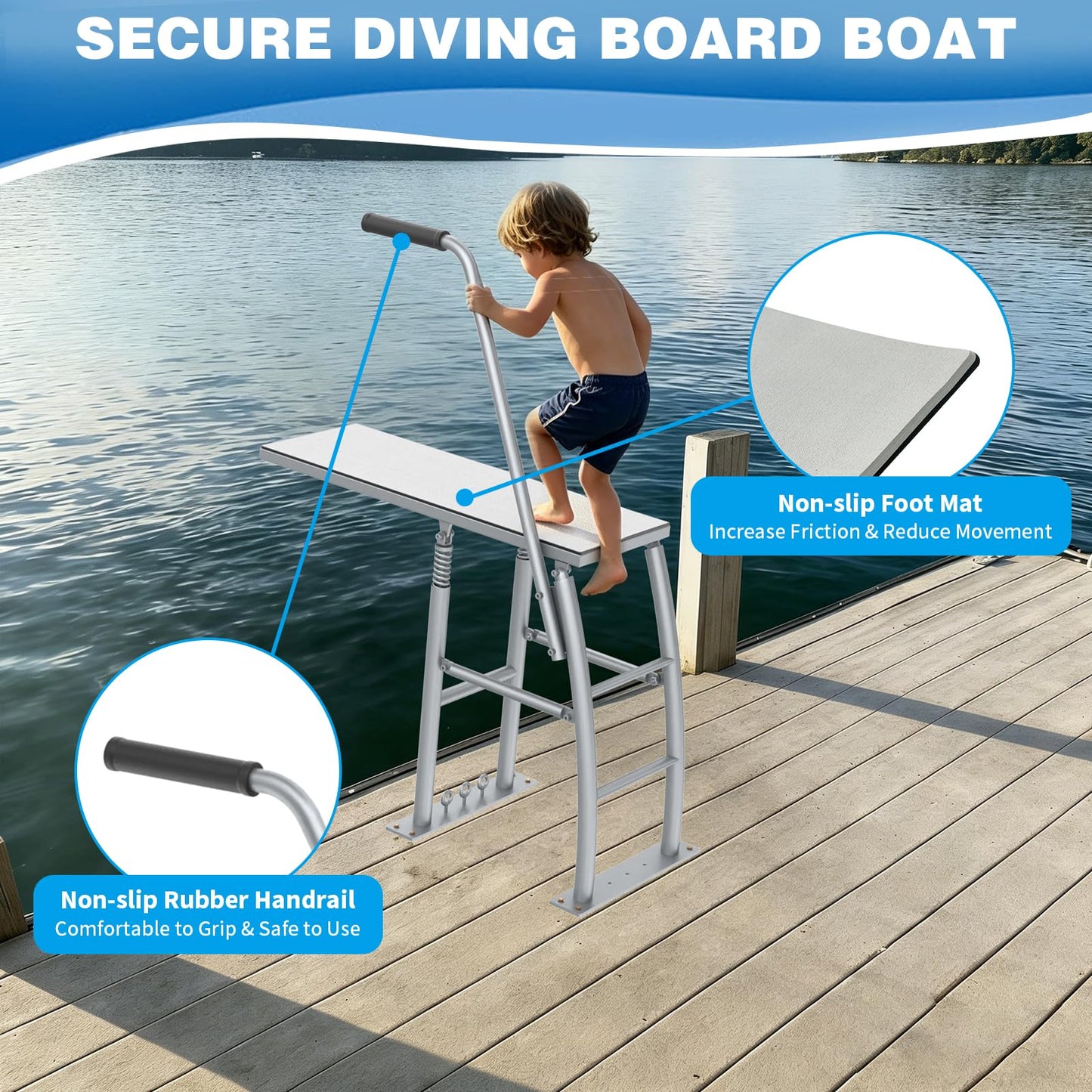 THOOUM 31.5" Rise Dock/Boat/Deck Diving Board Platform with Hand Rail, Heavy Duty Boarding Platform with Foam Pad Surface for Diving