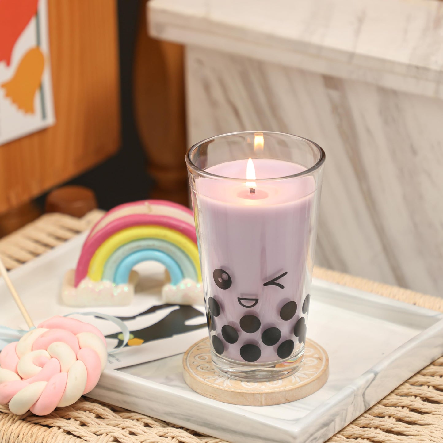 Boba Tea Candle,Taro Boba Tea Scented Candle,Bubble Candle,Valentines Day Brithday Funny Food Candles Gifts for Milk Tea Lovers,Taro 12oz