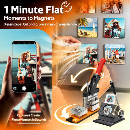 2x2 Inch Square Fridge Magnet Maker Machine Kit - [300Pcs Consumables +100 Sheets Photo Paper, Cutter & Cutting Board] | Photo Magnet Making kit, Custom Badges Complete DIY Kit