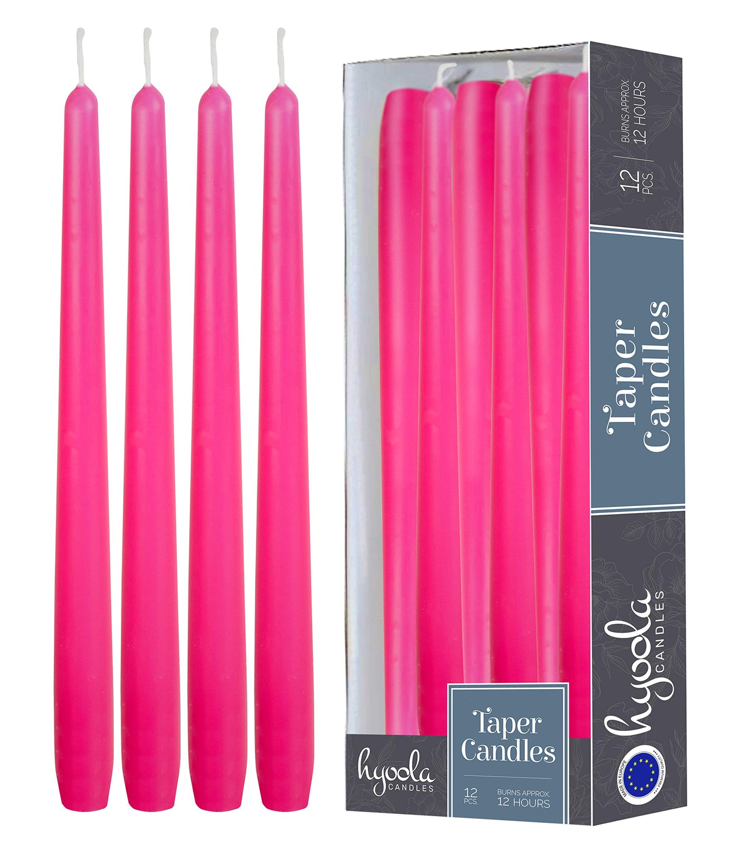 Hyoola 12 Pack Tall Taper Candles - 14 Inch Hot Pink - Fuchsia Dripless, Unscented Dinner Candle - Paraffin Wax with Cotton Wicks - 12 Hour Burn Time