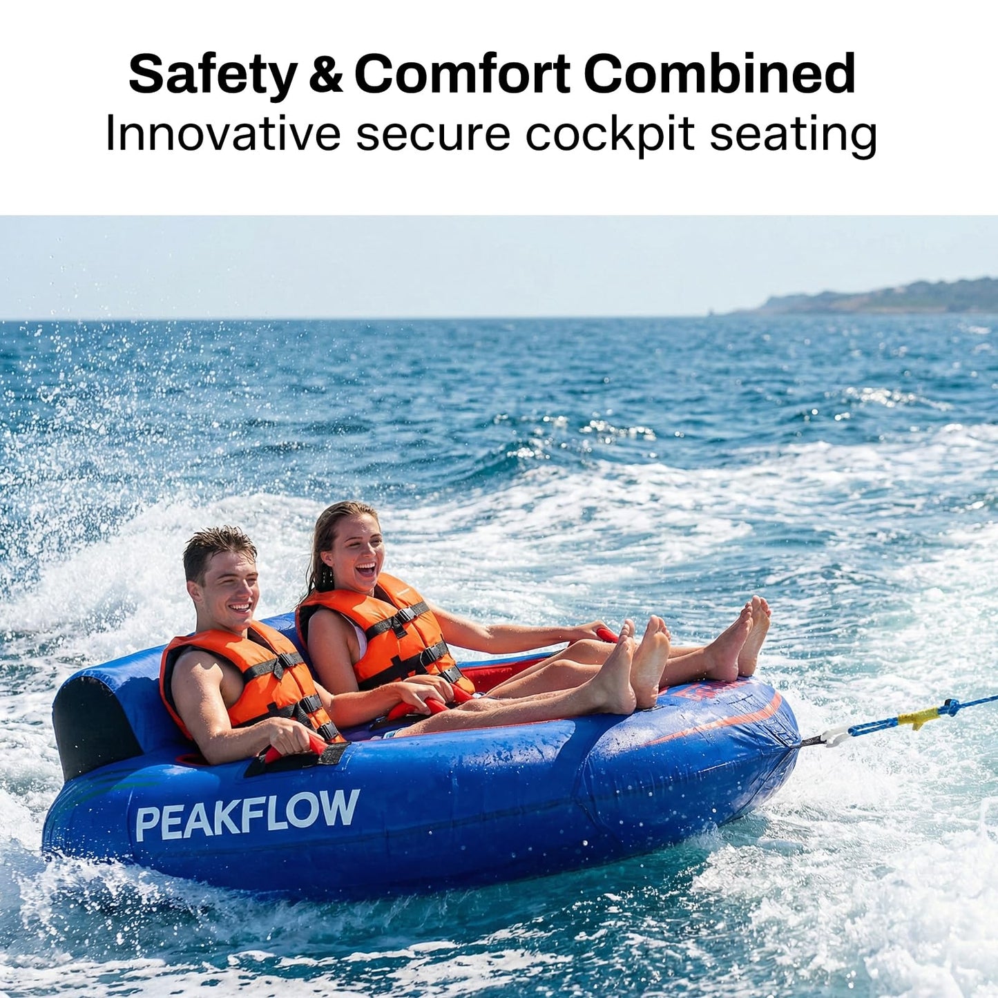 PEAKFLOW Towable Tube,Boat Tube,2 Person Models,Tubes for Boating,Stable for Kids & Adults,Lake & Ocean Fun, Inflatable Boat Tubes and Towables,65x60Inches Inflated,Velocita Series