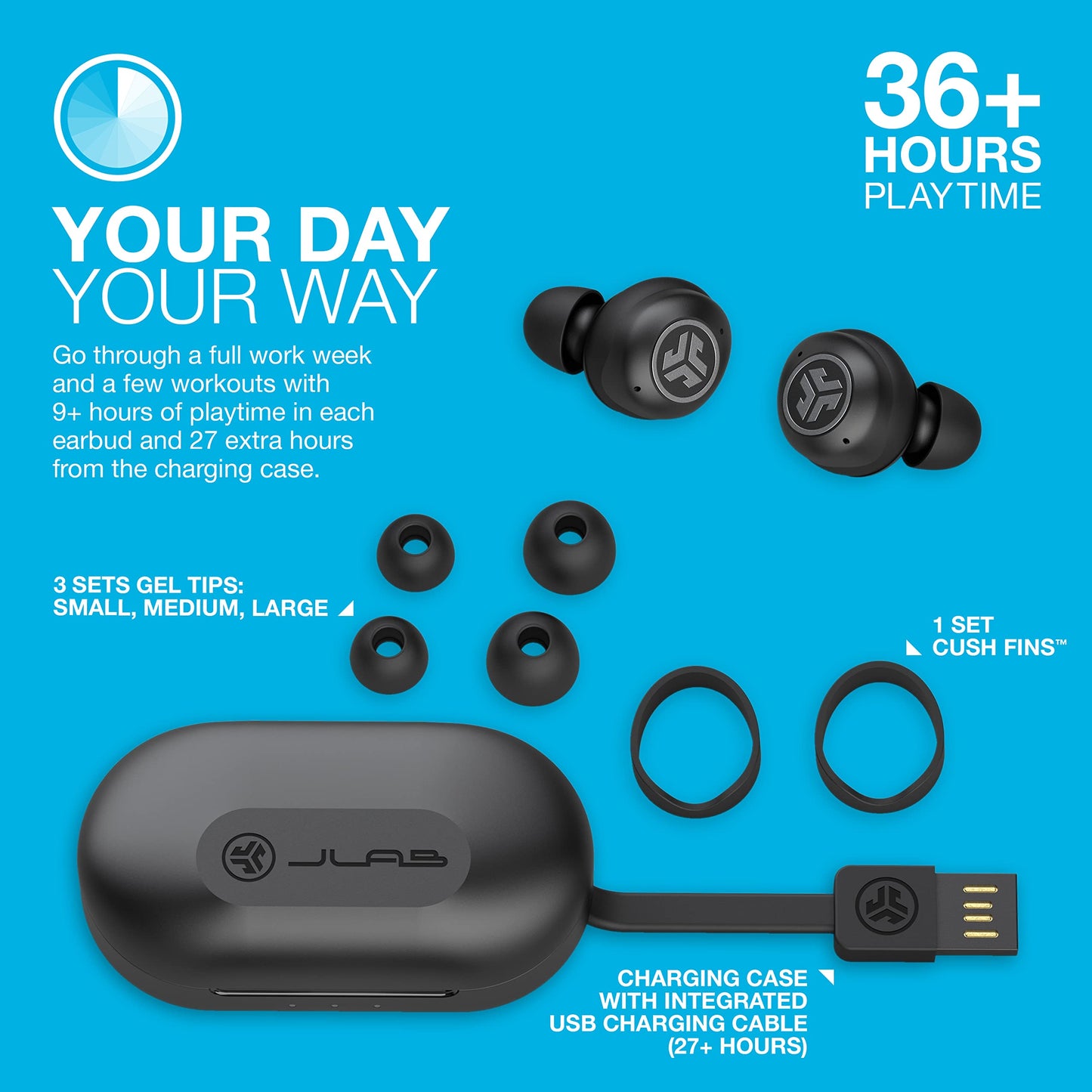 JLab JBuds Air Pro True Wireless Earbuds, Black, Bluetooth Multipoint, Auto Play & Pause, Dual Connect, IP55 Sweat & Dust Resistance, Be Aware Audio for Safety, Custom 3 EQ Sound Settings