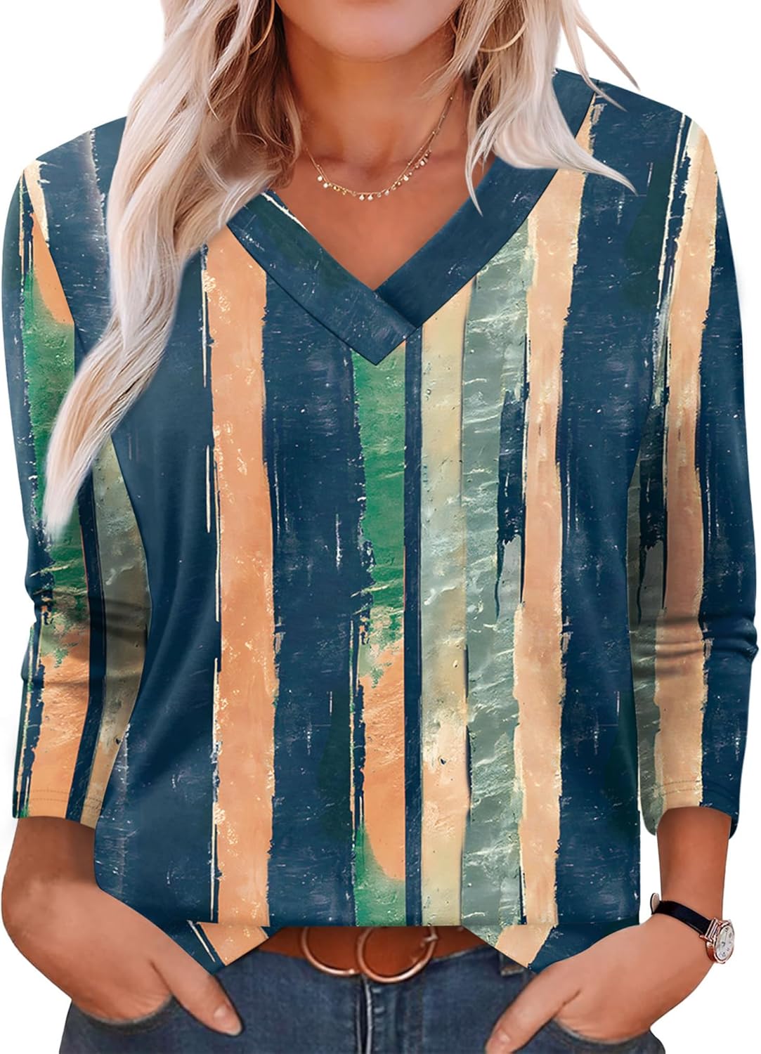 XIEERDUO Long Sleeve Shirts for Women V Neck Fall Tops Basic Tunic Tops Loose Fit Dressy 2025