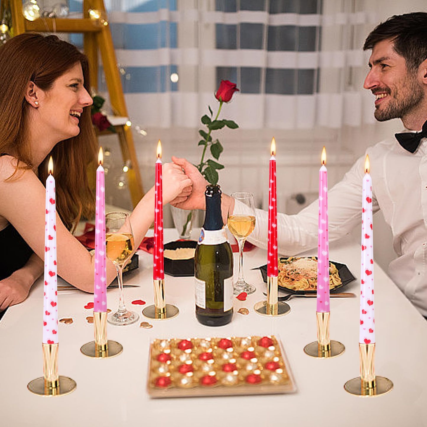 EBaokuup 3 Pcs Valentines Heart Taper Candles-10 Unscented Valentine's Day Taper Candles-Red Taper Candles for Valentine Anniversary Home Table Decoration Wedding Holiday Gift