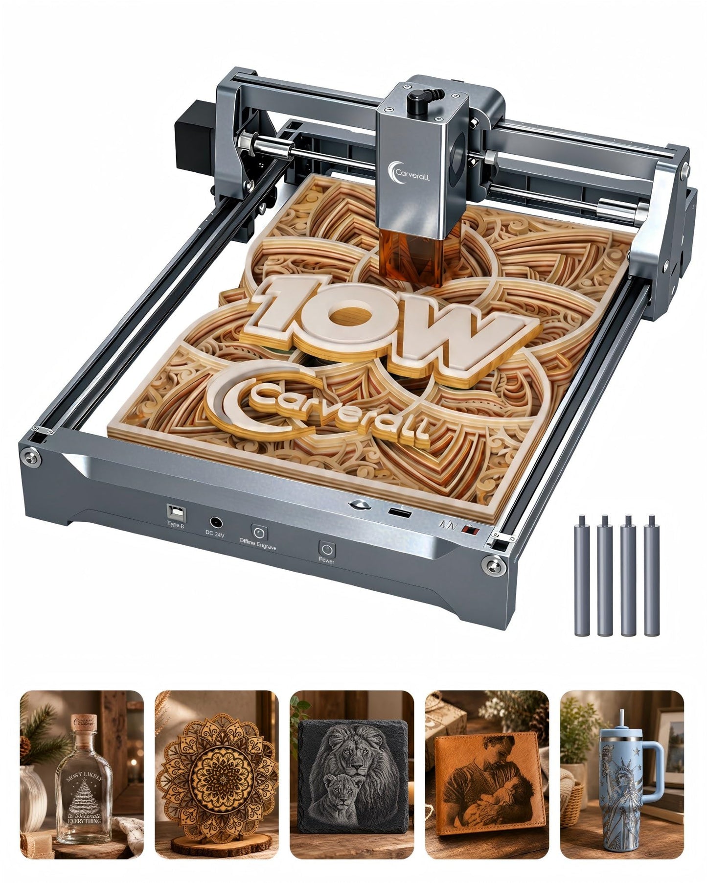 Carverall K15 Pro Laser Engraver 10W-Laser Engraving Machine for Coated Metal Wood Acrylic Glass Stone, 7.9"x11.8" (Near A4) Work Area Offline Engraving CNC DIY Lazer Cutter for Home & Crafting