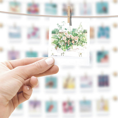 BIZYAC Hanging Photo Display Room Wall Decor - Sculptural Picture Frames Collage - 5 Strings with 30 Clips - 3M Self Adhesive Hooks - No Holes Drilling - 30 x 30 inch