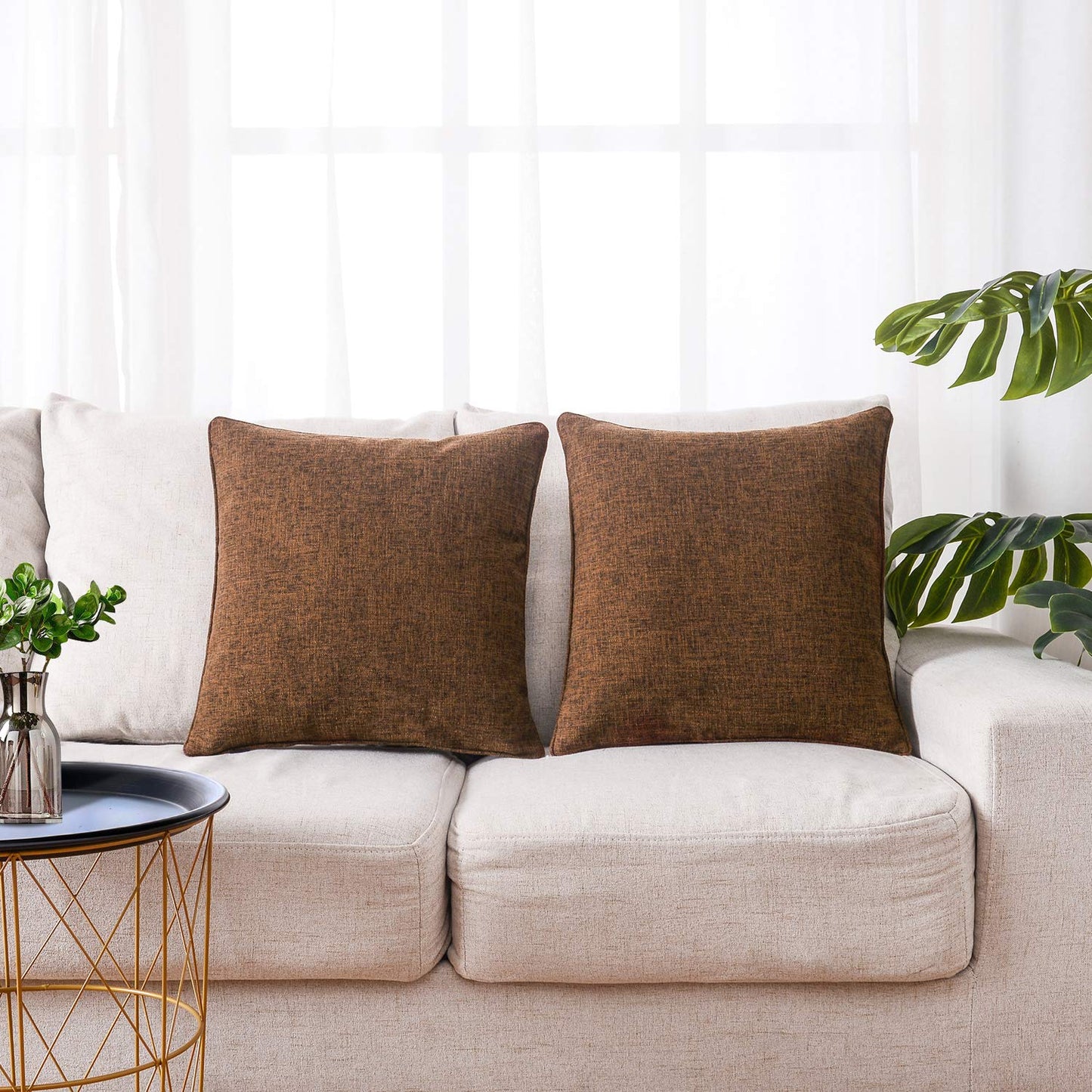 HPUK Decorative Throw Pillow Covers Set of 4 Square Couch Pillows Linen Cushion Cover for Couch Sofa Living Room, 18"x18" inches, Blue