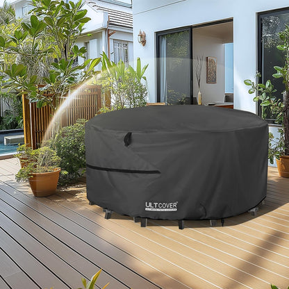 ULTCOVER Round Patio Furniture Cover - Waterproof 48-Inch Table & Chair Set Cover, Black