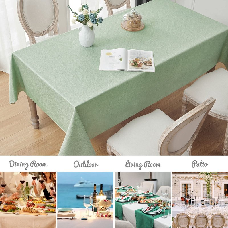 Veblandy Rectangle Tablecloth Linen Textured Waterproof & Stain Resistant Table Cloth Wrinkle Free Decorative Fabric Farmhouse Table Cover for Dining/Party/Buffet/Wedding, 60 x 104 Inch, Sage Green