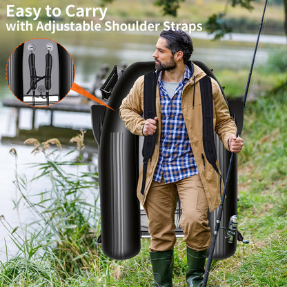 Xproutdoor Fishing Float Tube, Belly Boat Fishing with Pump, Fish Ruler, Adjustable Straps, Storage Pockets, 2 Oars, 2 Rod Holders, Motor Bracket Inflatable Float Tube for 330 LBS Load Capacity