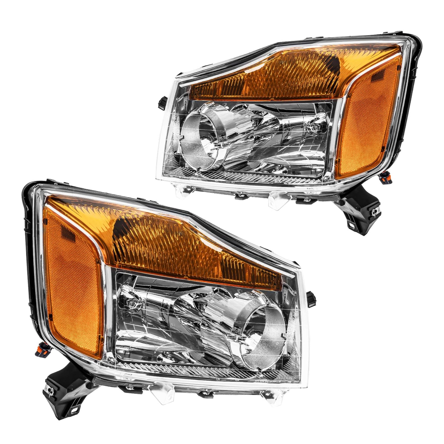 PHILTOP Headlights Assembly for 2005-2007 Nissan Armada, 2004 Nissan Pathfinder Armada, 2004-2015 Nissan TITAN,Chrome Housing Clear Lens Amber Reflector,Halogen Headlamps (Driver + Passenger Side)
