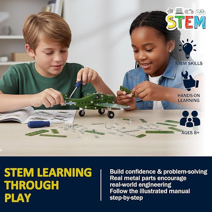 STEM Metal Airplane Building Kits for Kids Ages 8-16 258 Pieces DIY Mechanical Engineering Construction Toys Large Model Aircraft Project for Boys &amp Girls Educational Science Plane Gift