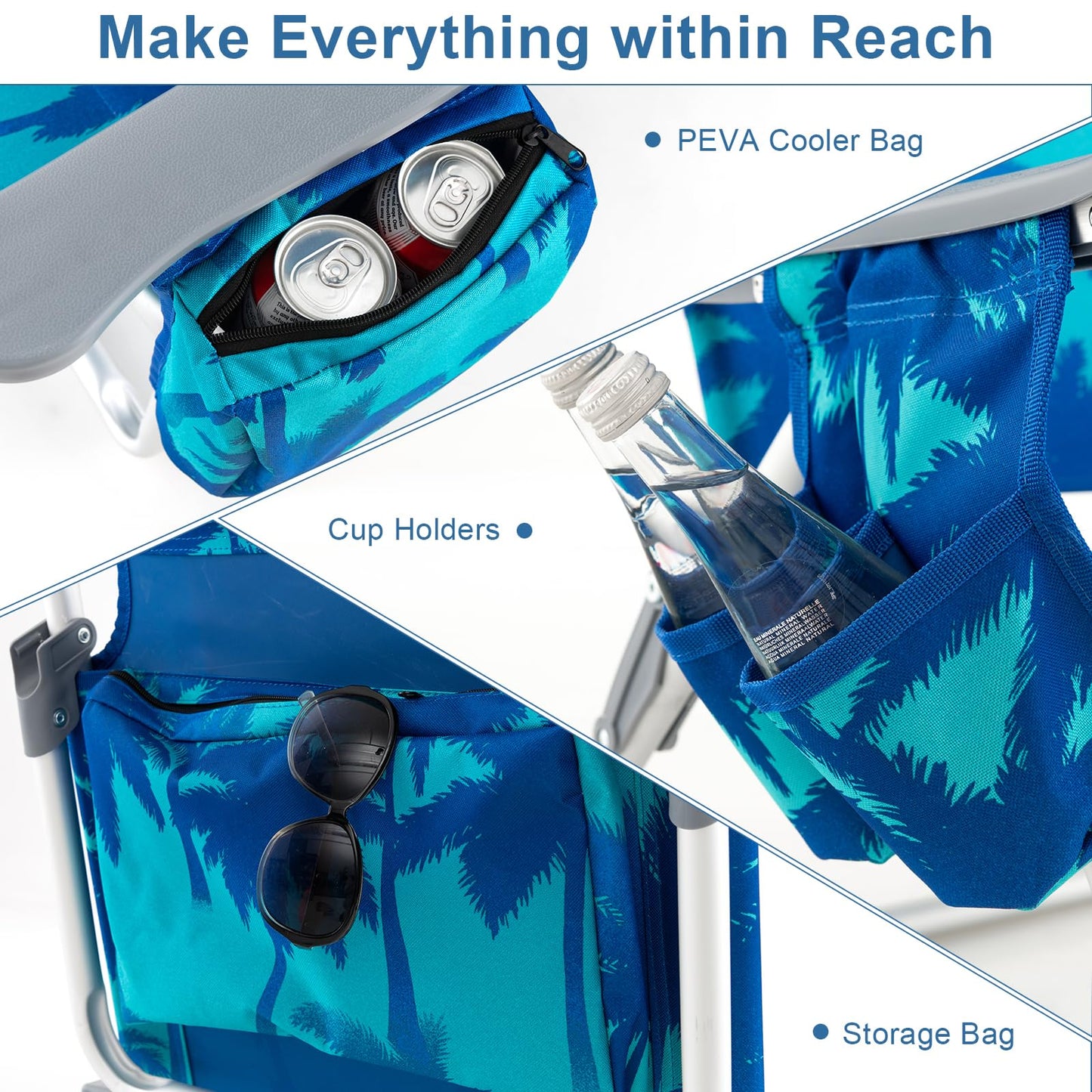 GYMAX Beach Chairs, Backpack Camping Chair with Armrest, Cooler Bag, Cup Holder, Towel Bar & Side Pockets, Sunbath Sling Tanning Lounge, Folding Layout Chair (with Table, Coconut Tree)