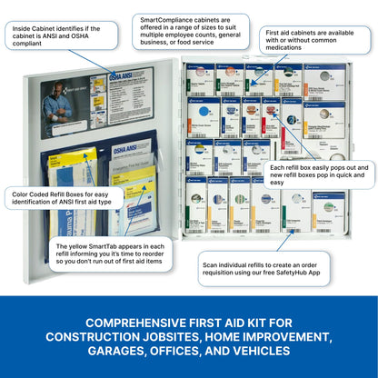 First Aid Only 746000 SmartCompliance 50-Person ANSI A+ and OSHA Compliant First Aid Kit for Business, Large Metal First Aid Cabinet with Medications, 241 Pieces