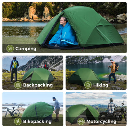 ATEPA Voyage 2 Person Backpacking Tent, 4 Season Camping Tent Two Person, 4000mm Waterproof 20D Nylon Rainfly & Aluminum Frame for Backpacking Hiking Outdoor Car Camping Motorcycle Cycling, Green