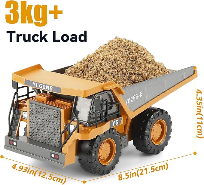 Remote Control Dump Truck RC Construction Vehicle for Kids with 9 Channel Metal Bed Light Sound &amp Rechargeable Battery Electric Transport Garbage Truck Toy for Toddlers Boys Girls Age 6+