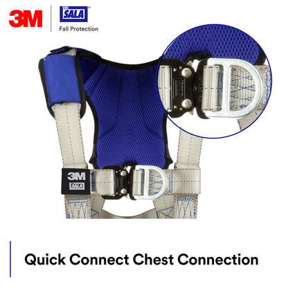 3M DBI-SalaExoFit X100 Comfort Vest Climbing Harness Fall Protection, OSHA, ANSI, Front and Back D-Rings, Quick Connect Chest and Leg Buckles, Zinc Plated Steel, 1401026, Medium