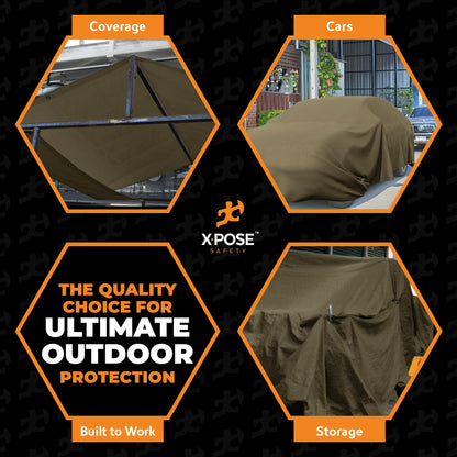Xpose Safety Canvas Tarp - 10oz Olive Drab Canvas Tarps Heavy Duty Water Resistant with Brass Grommets- Multipurpose Outdoor Tarpaulin for Camping, Canopy, Trailer, Equipment Cover 12' x 24'