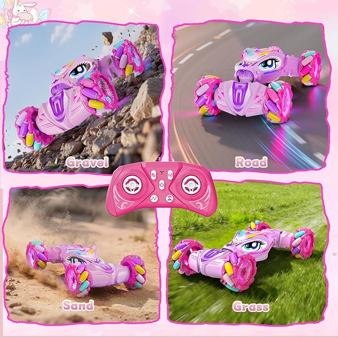 Unicorn Gesture Sensing RC Stunt Car Remote Control Car for Girls 360°Rotation &amp 2.4GHz RC Cars with Light &amp Music Barbie Style Toy for Girls Age 6-7 8-12+ Years Old Birthday Gift Idea