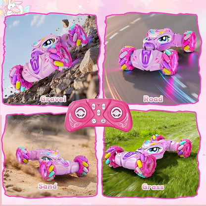 Unicorn Gesture Sensing RC Stunt Car Remote Control Car for Girls 360°Rotation &amp 2.4GHz RC Cars with Light &amp Music Barbie Style Toy for Girls Age 6-7 8-12+ Years Old Birthday Gift Idea