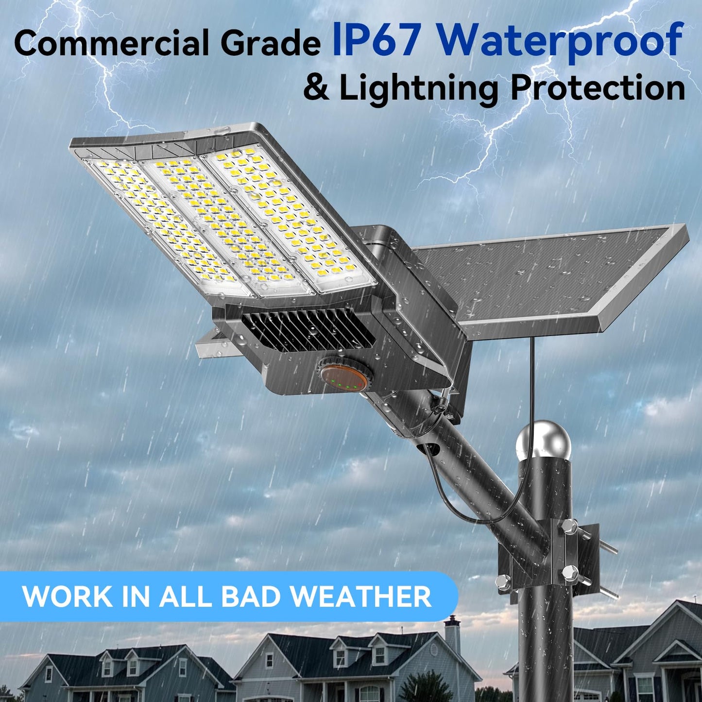 Deepn Solar Street Lights 10000W Commercial Grade Aluminum Parking Lot Lights LED Security Flood Light with Motion Sensor & Dusk to Dawn, Solar Lights Outdoor Waterproof for Outside, SZ3000, 1 Pack
