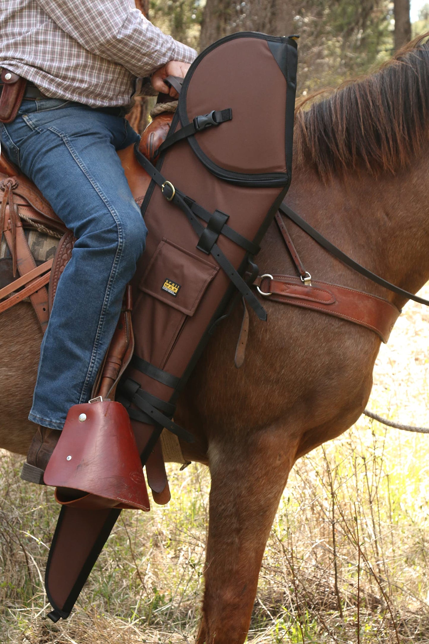 TrailMax Guardian Rifle Scabbard; Fully Enclosed Rifle Scabbard;Gun Case; Rifle Scabbard for Saddle; Accommodates 30 inch Barrel & 56mm Scope with 1 inch Turrets, Secure on a Horse, ATV/UTV; CAMO
