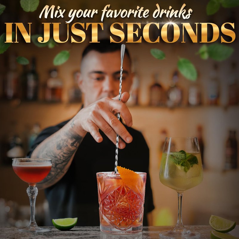 4 Pcs Bar Spoon Cocktail Mixing – Stirs Deep Glasses All the Way to the Bottom, Even Mixing & Easy Drink Layering – 12'' Long Balanced Stainless Steel Cocktail Stirrers for Drinks with Twisted Handle