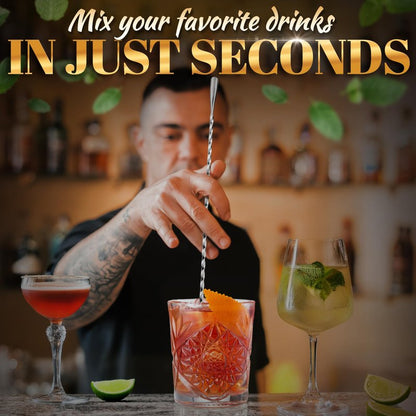 4 Pcs Bar Spoon Cocktail Mixing – Stirs Deep Glasses All the Way to the Bottom, Even Mixing & Easy Drink Layering – 12'' Long Balanced Stainless Steel Cocktail Stirrers for Drinks with Twisted Handle