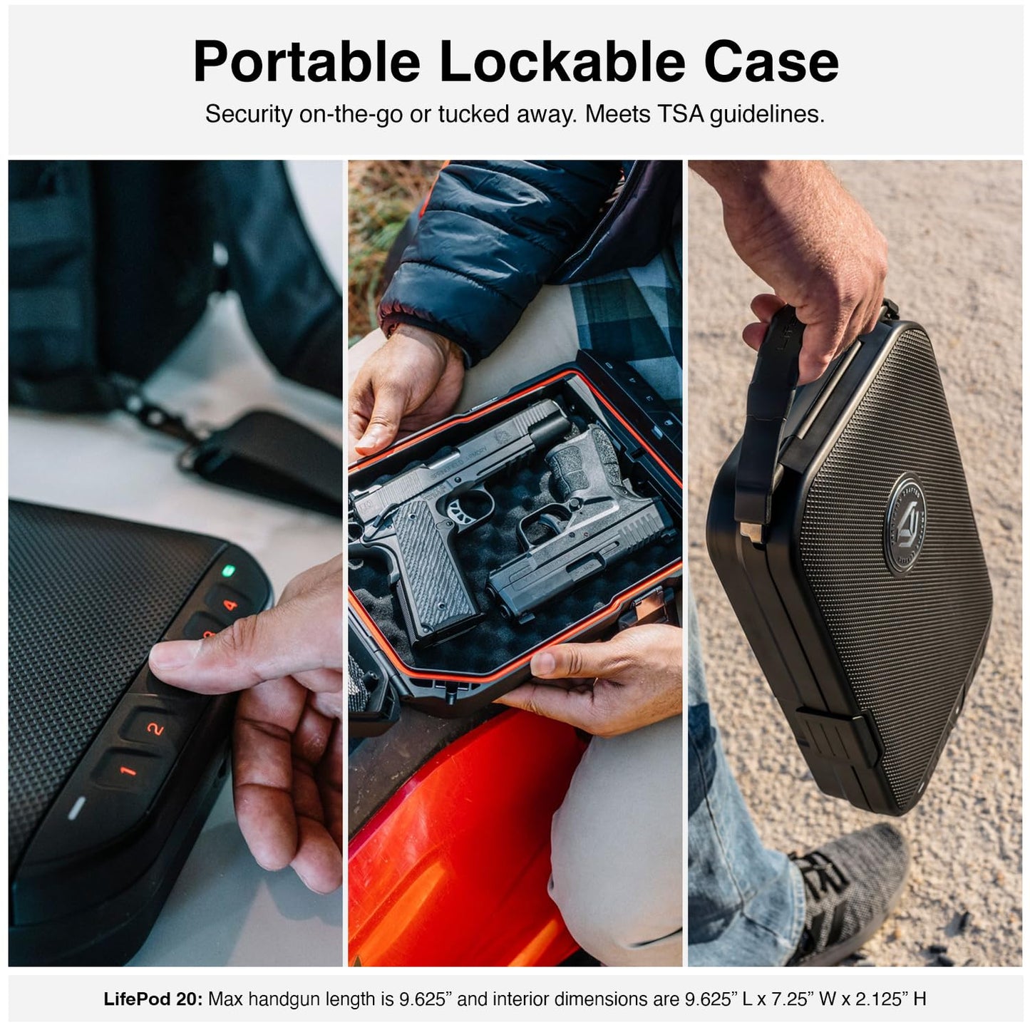 VAULTEK LifePod 20 Full-Size Lockable Weatherproof Case with Built-in Lock, Steel Security Cable, & TSA Handgun Case or Car Safe, Portable Travel Pistol Safe/Titanium Gray